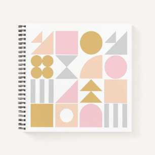 Geometric Shapes Pattern in Pastel Pink and Gold Notebook