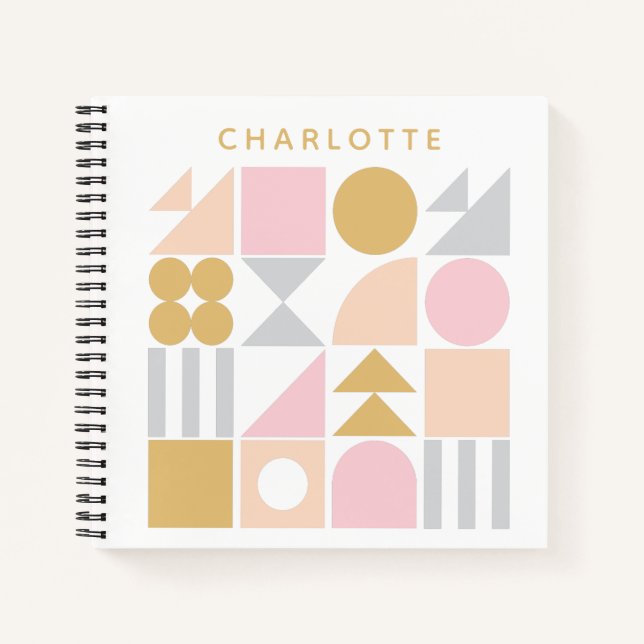 Geometric Shapes Pattern in Pink and Gold Name Notebook (Front)