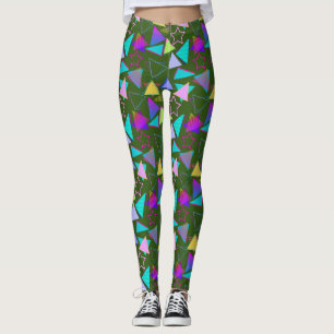 Geometric Shapes Pattern Vintage Style 01x4 DGreen Leggings