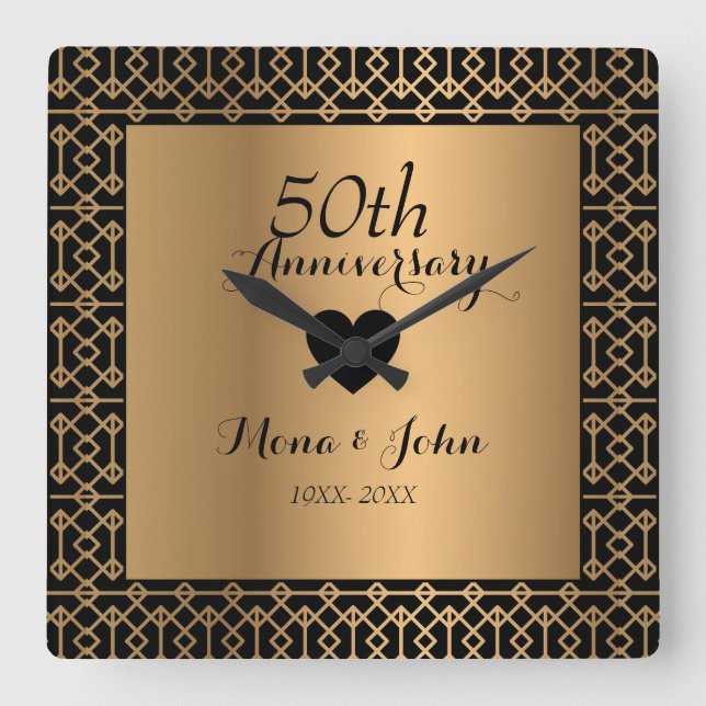 Geometric Shapes Wedding Anniversary Square Wall Clock (Front)