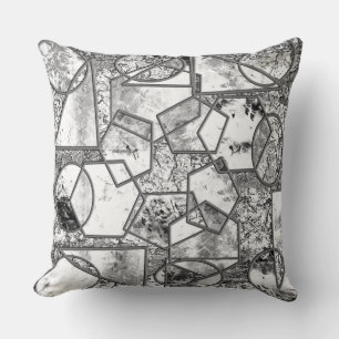 Geometric shapes with strange greyish textures cushion