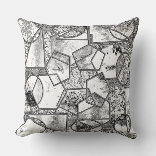 Geometric shapes with strange greyish textures cushion (Front)