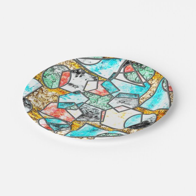 Geometric shapes with weird whitish textures paper plate (Angled)