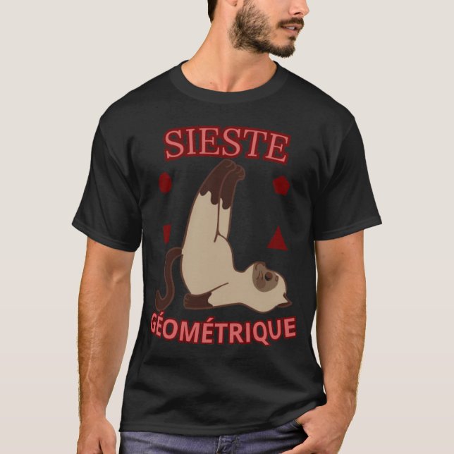 Geometric Siesta – Funny Cat Relaxing Geometry Tee (Front)