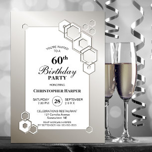 Geometric Silver 60th Birthday Party Invitation