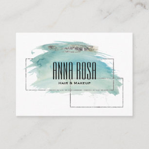 *~* Geometric Silver Girly Turquoise Watercolor Business Card