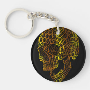 Geometric Skull with Intricate Patterns Key Ring