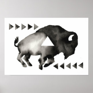 Geometric Sleepy Buffalo . Mod Art . Black White Poster