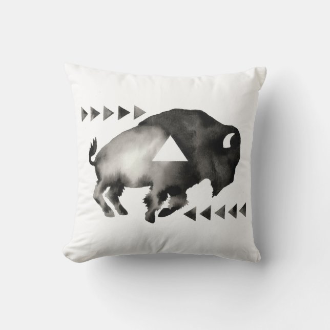 Geometric Sleepy Buffalo . Modern . Black White Cushion (Front)