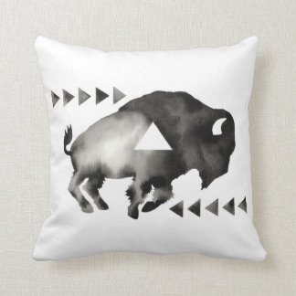 Geometric Sleepy Buffalo . Modern . Black White Cushion