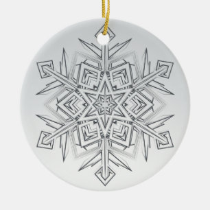 Geometric Snowflake Modern Grey & White Ceramic Ornament