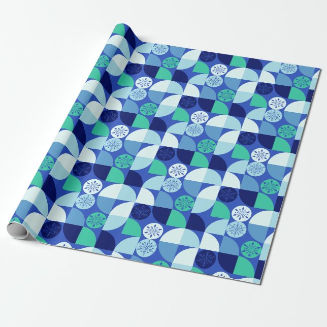 Geometric Snowflakes - Blue Background Wrapping Paper (Unrolled)