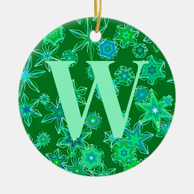 Geometric Snowflakes, Emerald Green Personalised  Ceramic Ornament (Front)