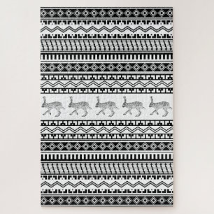 Geometric Southwest Black and White Rabbit Jigsaw Puzzle