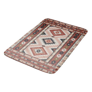 Geometric Southwestern Tribal Kilim in Terracotta Bath Mat