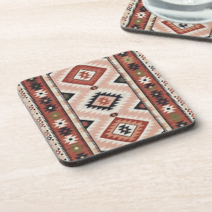 Geometric Southwestern Tribal Kilim in Terracotta Coaster