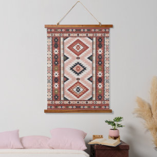 Geometric Southwestern Tribal Kilim in Terracotta Hanging Tapestry