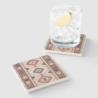 Geometric Southwestern Tribal Kilim in Terracotta Stone Coaster