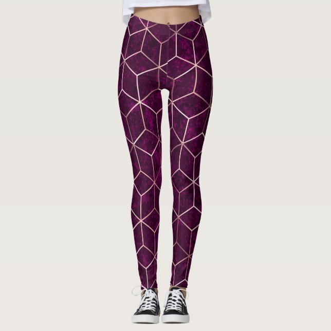 Geometric Sparkle Gold Foil Texture Leggings (Front)