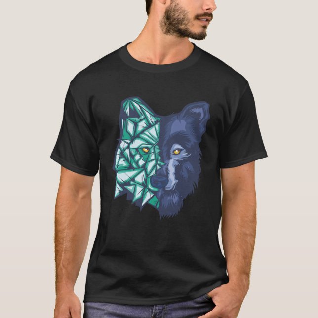 Geometric Split Wolf Face T-Shirt (Front)