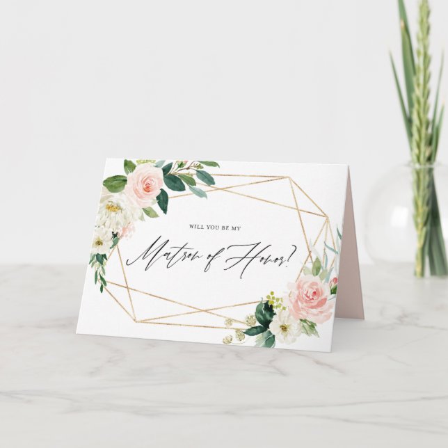 Geometric Spring Blooms Matron of Honour Proposal Card (Front)