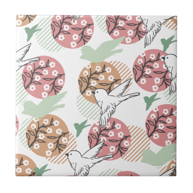 Geometric Spring Nature and Animal Pattern Art  Ceramic Tile (Front)