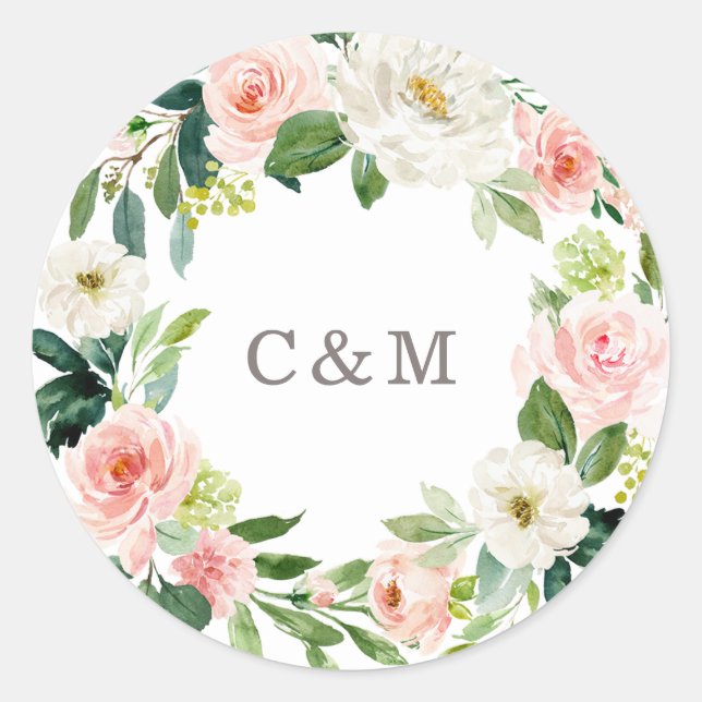 Geometric Spring Romance Monogram Sticker Tag (Front)