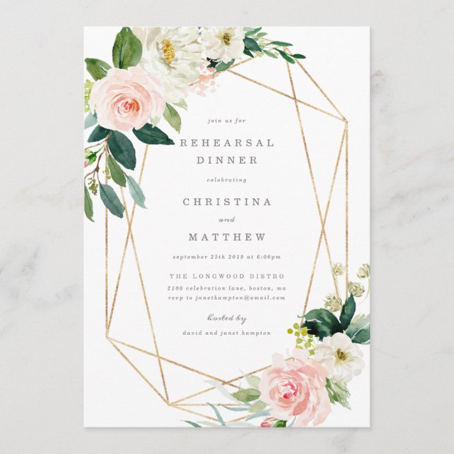 Geometric Spring Romance Rehearsal Dinner Invite (Front)