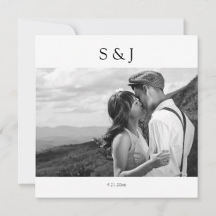 Geometric Square Black & White Photo 2 Wedding Invitation