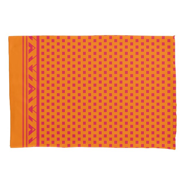 Geometric Square Dots | hot pink orange Pillowcase (Front)