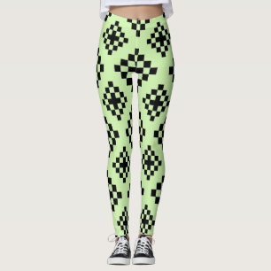 Geometric Square Pattern Mosaic Black and Yellow Leggings