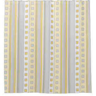Geometric Squares and Stripes, Yellow, Grey, Cream Shower Curtain
