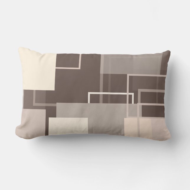 Geometric Squares - Chocolate and Cream Lumbar Cushion (Front)