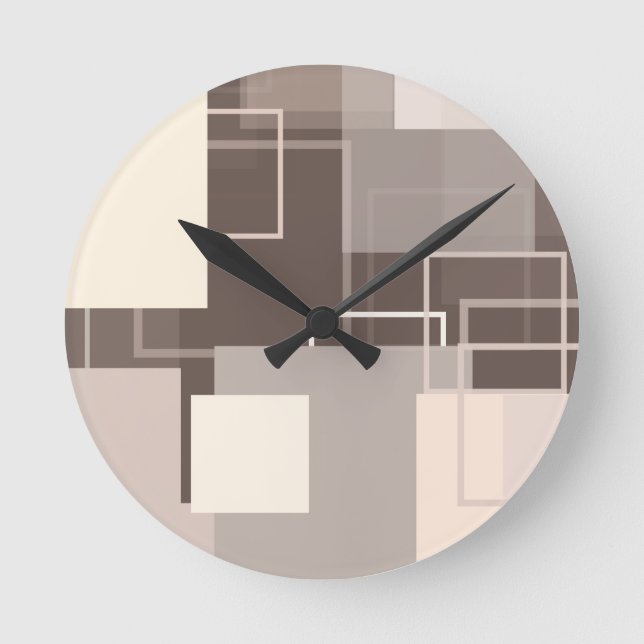 Geometric Squares - Chocolate and Cream Round Clock (Front)