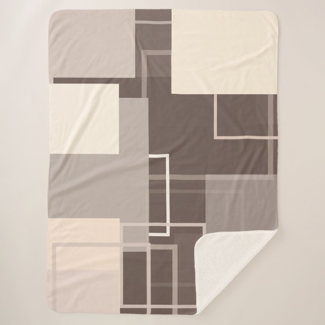 Geometric Squares - Chocolate and Cream Sherpa Blanket (Front)