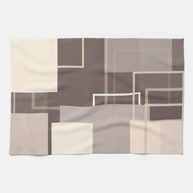 Geometric Squares - Chocolate and Cream Tea Towel (Horizontal)