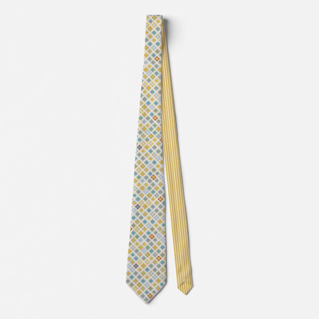 Geometric Squares & Contrasting Stripes Necktie (Front)