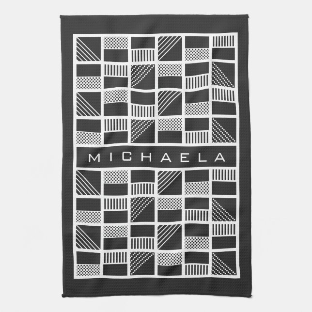 Geometric Squares custom monogram towel (Vertical)