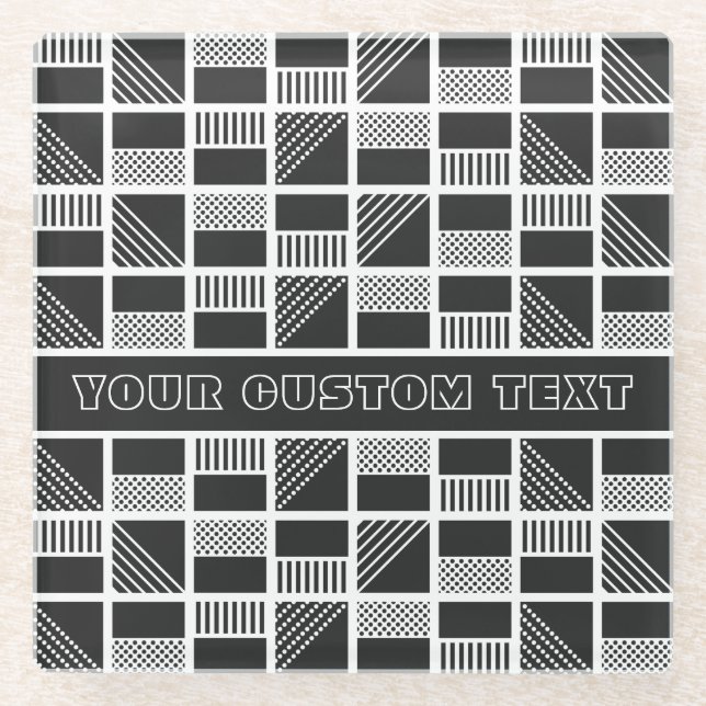 Geometric Squares custom text glass coaster (Front)