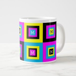 Geometric Squares Monogram CMYK Large Coffee Mug