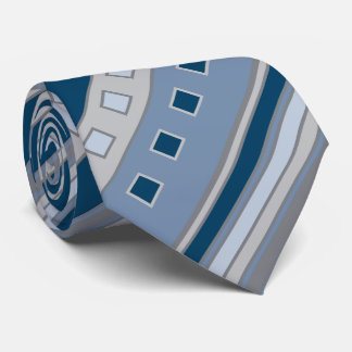 Geometric Squares & Stripes, Navy Blue, Grey Tie