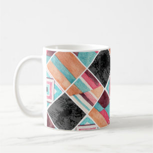 Geometric squares, watercolor patchwork coffee mug
