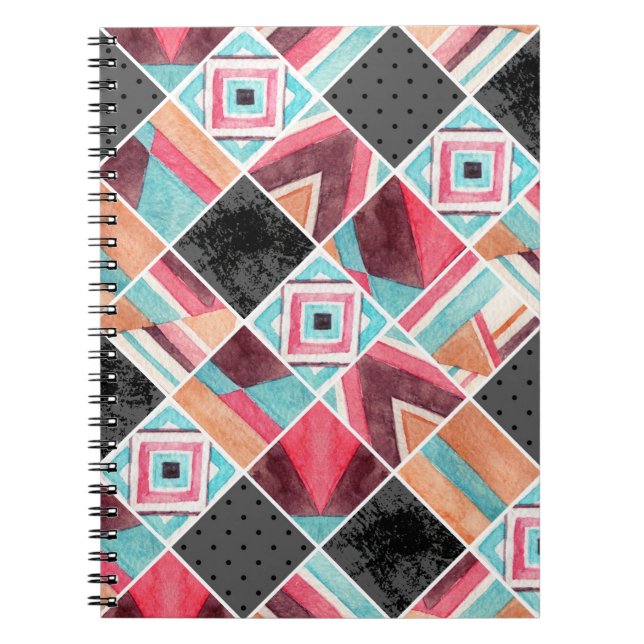 Geometric squares, watercolor patchwork notebook (Front)