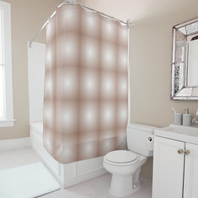 Geometric Squares with Mocha Mousse Gradient White Shower Curtain (In Situ)