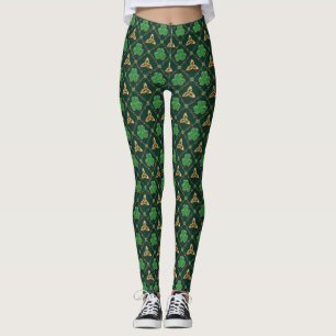 Geometric St Patricks day Celtic Triskele Shamrock Leggings