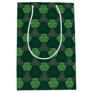 Geometric St Patricks day Celtic Triskele Shamrock Medium Gift Bag