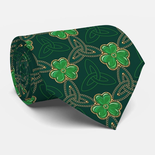 Geometric St Patricks day Celtic Triskele Shamrock Tie (Rolled)