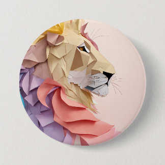 Geometric Stained Glass Lion 7.5 Cm Round Badge