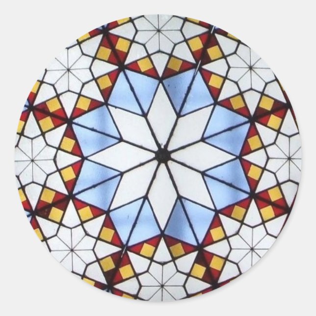 Geometric Stained Glass Window Classic Round Sticker (Front)