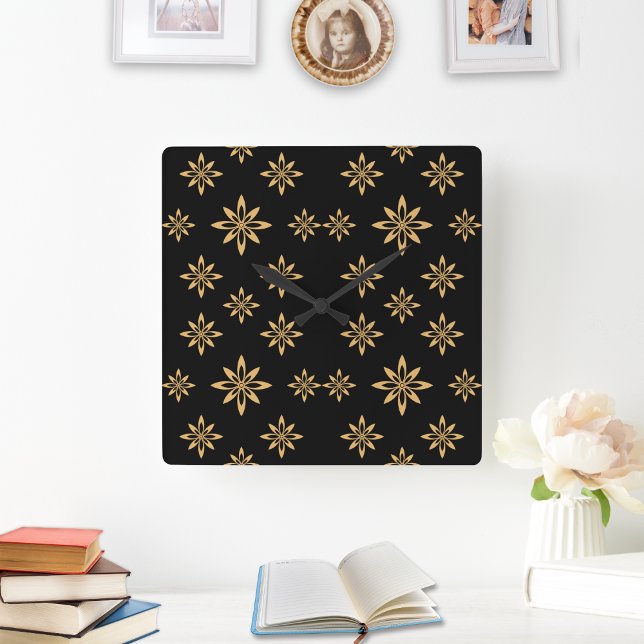 Geometric Star-like Petal Flower Repeating Square Wall Clock (Creator Uploaded)